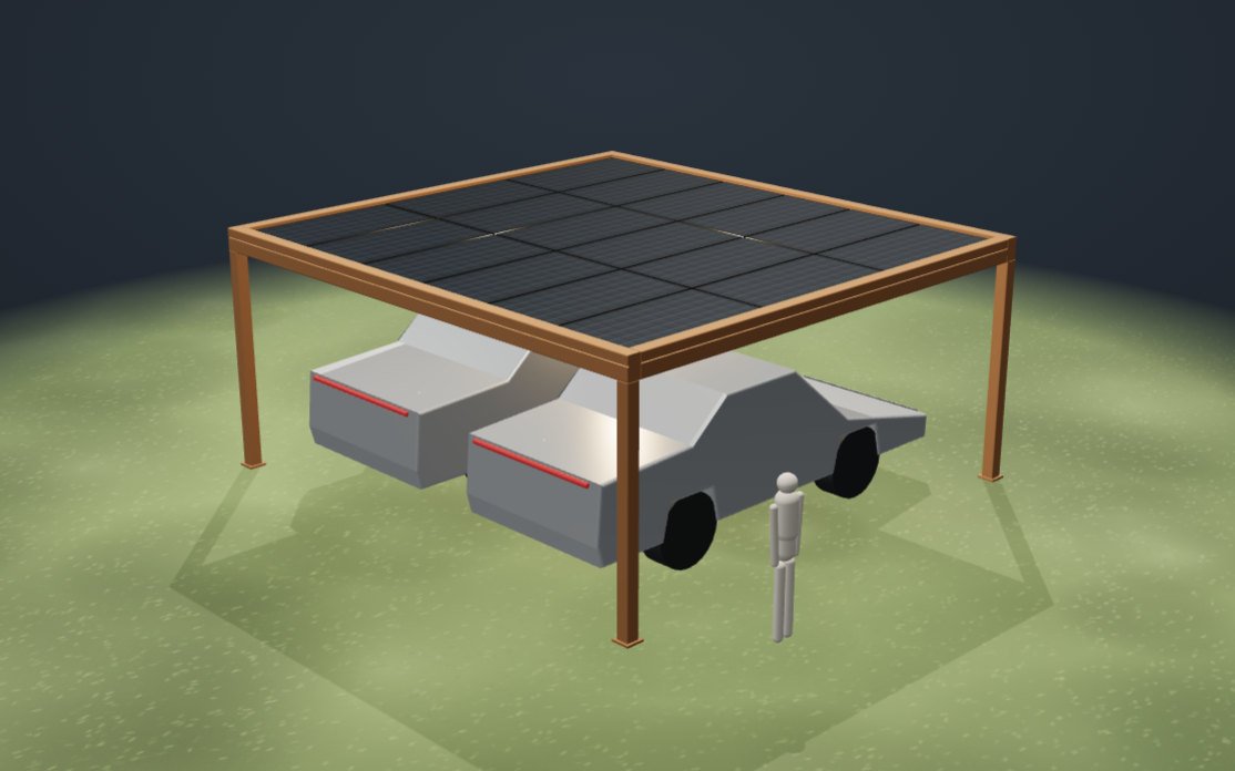3D-Darstellung eines Carports in Holzausführung mit Solardach