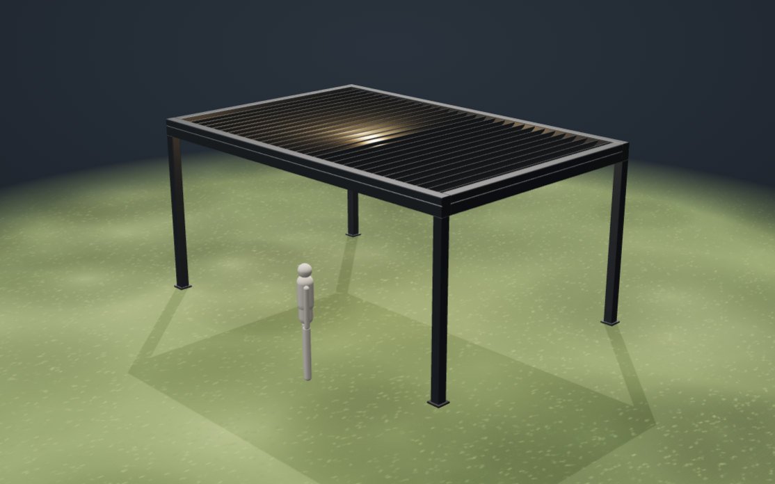 3D-Darstellung einer Pergola mit verstellbarem Lamellendach