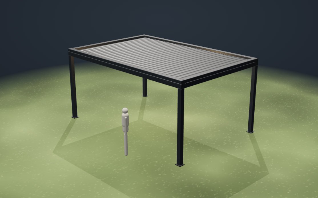 3D-Darstellung einer Pergola mit vollständig geschlossenem Lamellendach